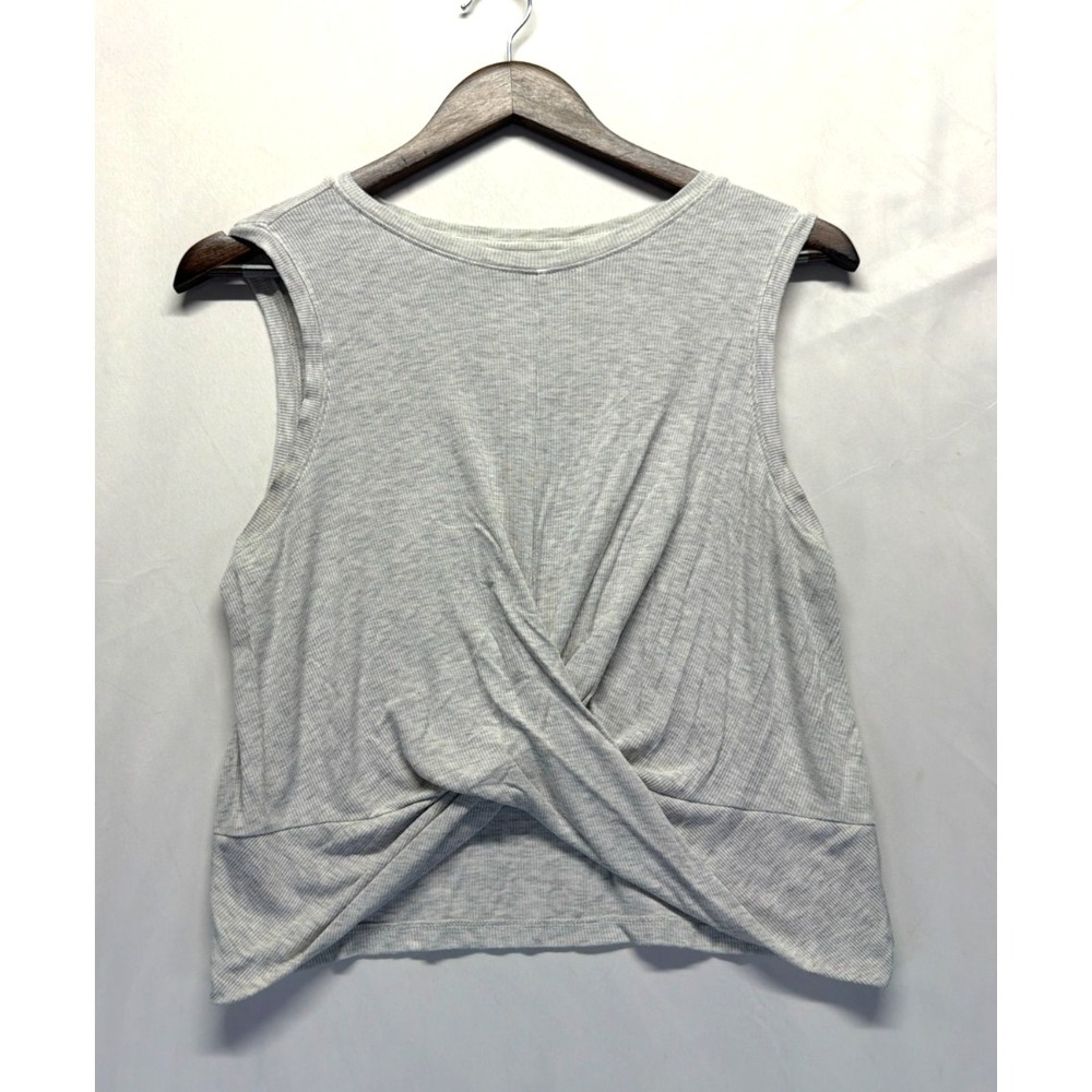 All in Motion Tank Top Women Medium Heather Gray Ribbed Knit Stretch Twist Front